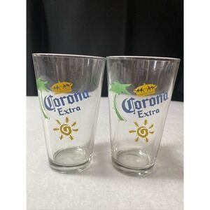 Corona Extra‎ 16 oz Pint Glass Iconic Palm Tree & Sun Design Logo Cerveza Beer